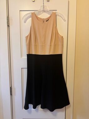SPRING DRESS SALE! Two-Tone Sleeveless Fit-and-Flare Dress in Beige and Black